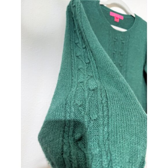 Lilly Pulitzer Green Cable Knit Puff Sleeve Sweater M Acrylic/Nylon/Wool Blend - Picture 3 of 6